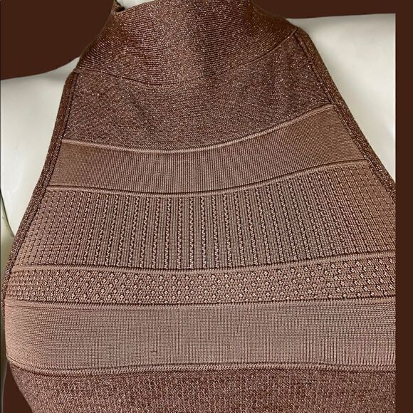 Arden B Copper Bodycon Halter Top Open Back Dress Size Medium - Picture 3 of 10